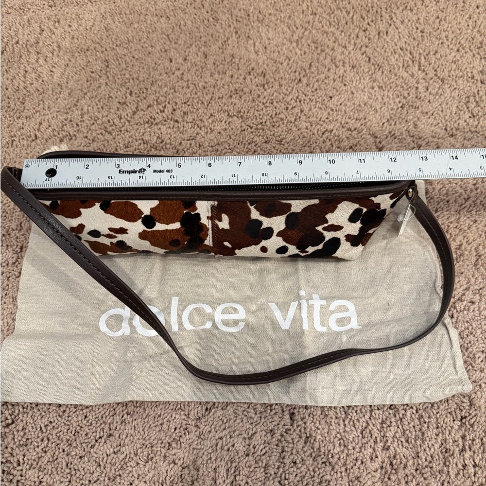 NWT new Anthropologie dolce vita Savaii Shoulder Bag brown Calf Hair Cow Print - Picture 12 of 16